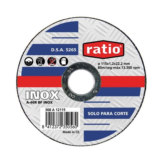 Disco corte inox/metal RATIO. Disco Abrasiv.230X1,8Mm.Inox.Ratio
