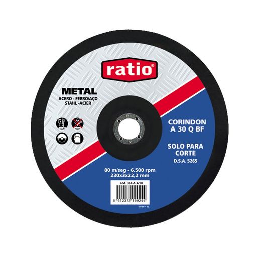 Disco corte metal RATIO. Disco Corte Corindon 125X3X22Rati