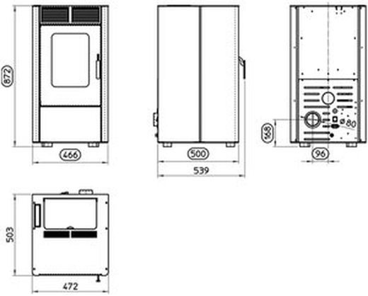 Poêle à granulés compact 600. 6 kW. Noir et blanc.