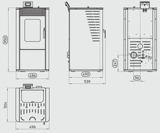 Fogão a pellets 810 Elegance. 9 kW. Cinza/preto.