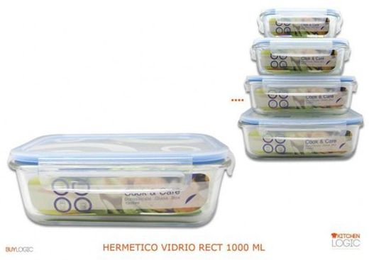 Lancheira de vidro retangular. Hermet.1000Ml