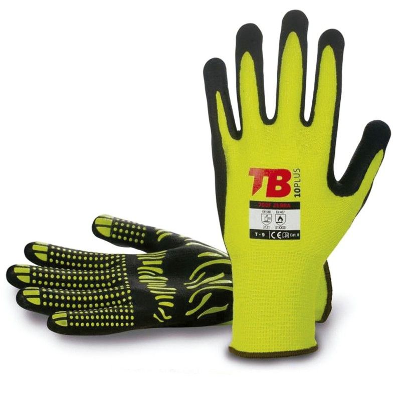 Guante BODERO 700F Zebra Guante Nitrilo/Algod.Amarillo/Negro T/10