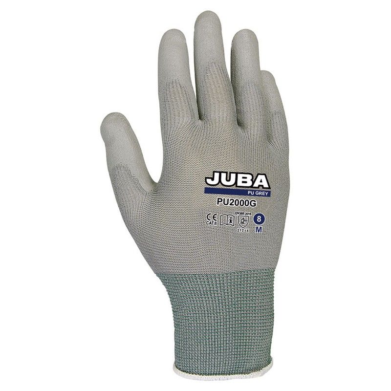 Guante JUBA PU-2000G. Guante Nylon C/Recubrimient.Pu Gris T/10
