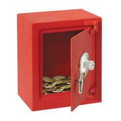 Hucha infantil con combinacion y manivela de apertura. Color rojo.