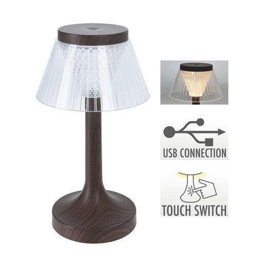 Lámpara de mesa 15x15x27,5 efecto madera, recargable USB, autonomía 2-3 horas