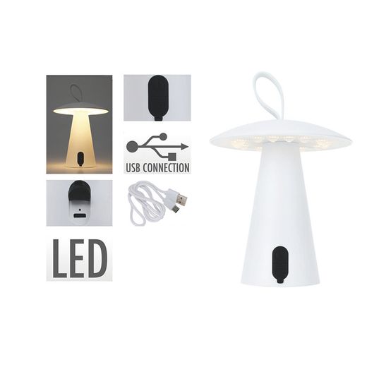 Lampara de mesa 15x17, blanca, recargable, IP44, 3 intensidades
