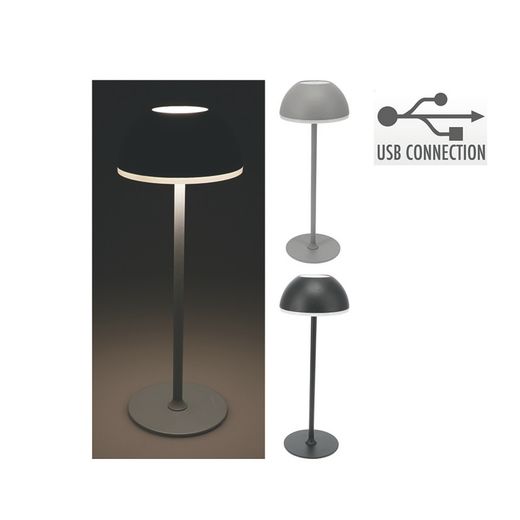 Lámpara de mesa acero, 30×10×10 cm, luz blanca cálida, recargable, 2 colores surtidos (negro y gris)