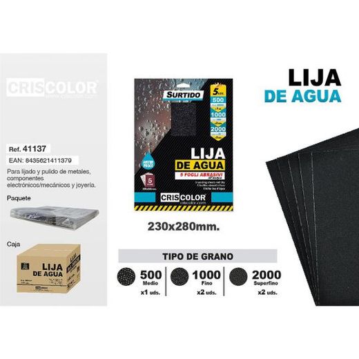 Papier de verre humide, lot de 5 feuilles assorties R-41137