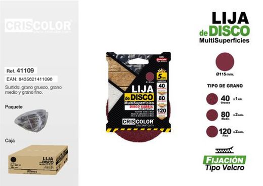 Conjunto de discos de lixa sortidos de 115 mm 41109