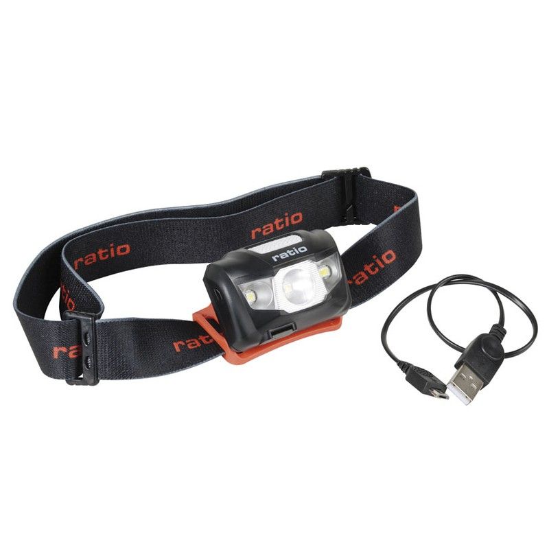 Linterna frontal recargable RATIO Headlamp 5536. Linterna Frontal 3 Led Cree 160Lm Recarg