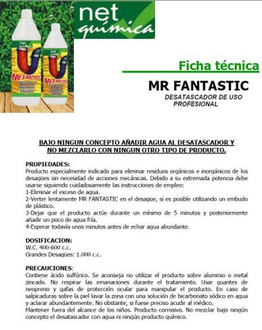 Mr Fantastic Desatascador 1000Cc