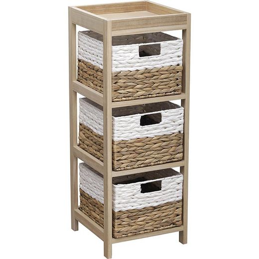 Meuble d'Appoint 3 Corbeilles Blanc/Naturel 30X30