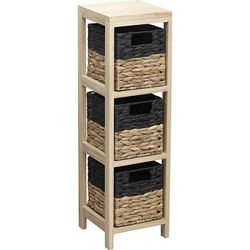 Meuble d'Appoint 3 Paniers Noir/Naturel 22X22