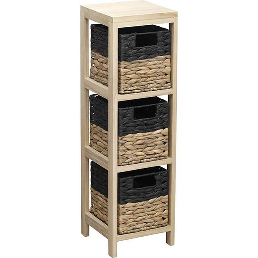 Meuble d'Appoint 3 Paniers Noir/Naturel 22X22