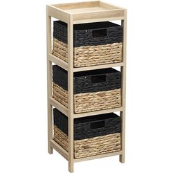 Meuble d'Appoint 3 Corbeilles Noir/Naturel 30X30