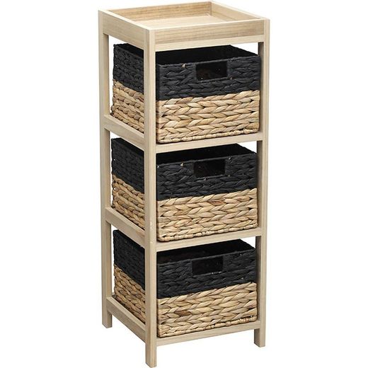 Meuble d'Appoint 3 Corbeilles Noir/Naturel 30X30