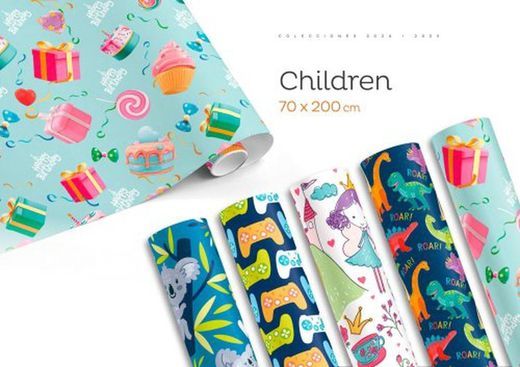 Rolo de papel infantil sortido. 70x2mt 40900