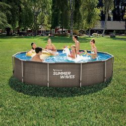Baignoire de piscine Ø 305 x 76 cm + revêtement en imitation rotin