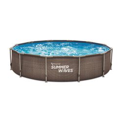 Baignoire de piscine Ø 305 x 76 cm + revêtement en imitation rotin