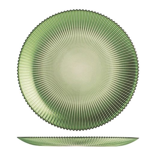 Assiette à dîner en verre à rainure verte 28 cm.