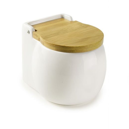 Salero cerámica IBILI Salero Redondo Ceramica Tapa Bamboo