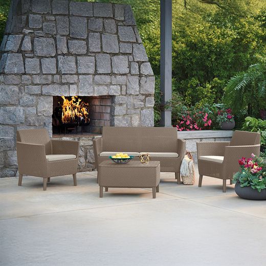 Ensemble Salemo 2 chaises + canapé + table, cappuccino