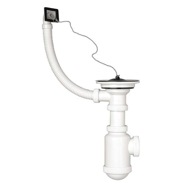 Sifón botella CREARPLAST C-281. Sifon Botella C/Valv.Ext.Y Rebos.Inox 70