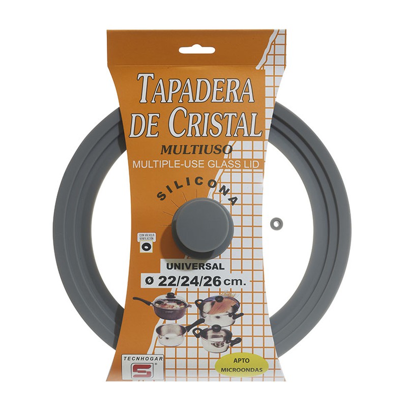 Tapa universal cristal TECNHOGAR Tapadera Cristal/Silicona 22-24-26 Cm. —  Ferretería Roure Juni