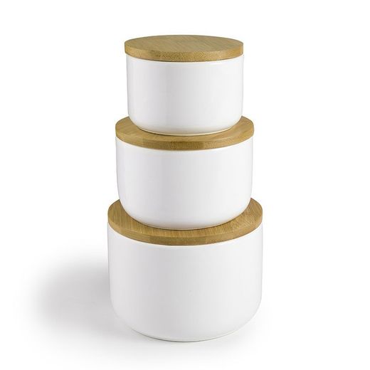 Tarro cerámica IBILI Tarro 1L Ceramica Tapa Bamboo