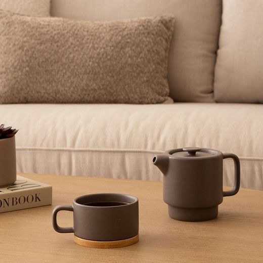 Théière en céramique taupe. NATURE.