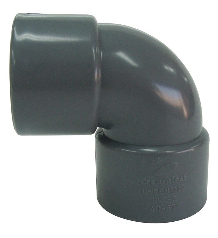Tubería flexible de PVC CREARPLAST Crearflex y accesorios para evacuación. Acc.Pvc. Codo Hembra-Hembra 32-87º