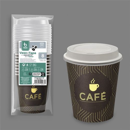 Vaso Cafe+Tapa C/Agujero 250Ml S/8 10267