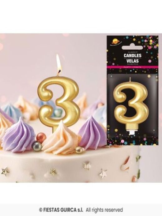 Bougie d'anniversaire n° 3 Or R-3283