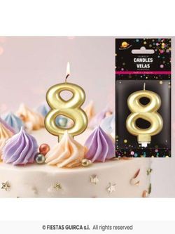 Bougie d'anniversaire n° 8 Or R-3288