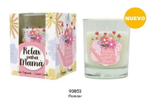Bougie parfumée en verre avec message « Maman en fleurs »